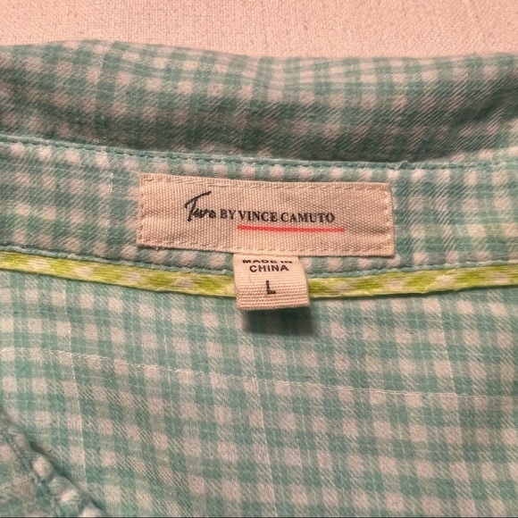 TWO BY VINCE CAMUTO 100% COTTON GINGHAM BUTTON DOWN TOP SIZE L (GUC) - Picture 5 of 8